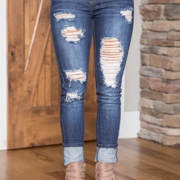 Pink Lily Boutique Denim - With tags! Greyson Dark Wash Destroyed Jeans